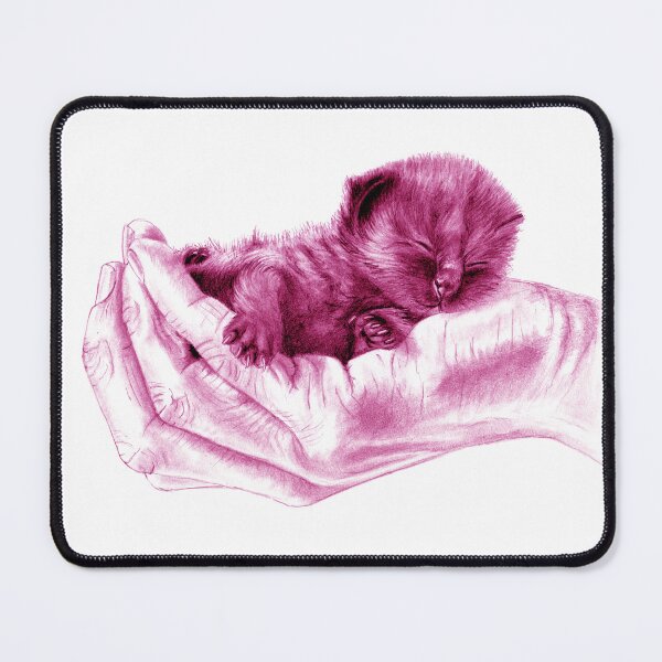 Aperçu de l'œuvre Chaton dans main - version colorisée rose créée et vendue par SylvieG18.