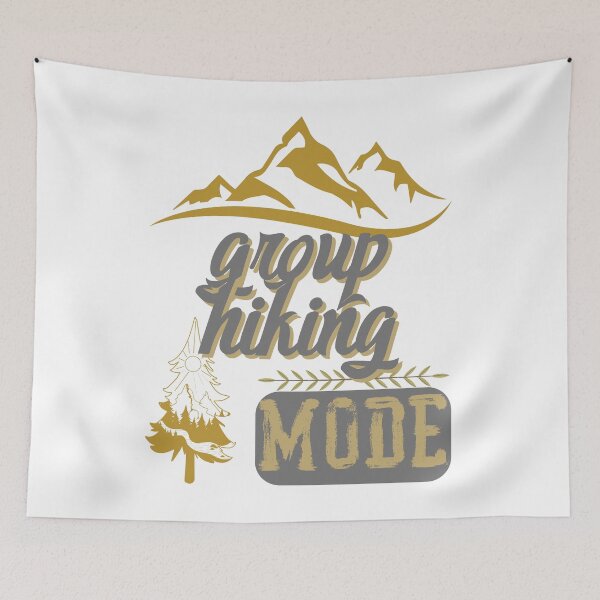 Item preview, group hiking mode, forest river sun inside tree pine designed and sold by movie-popcorn.