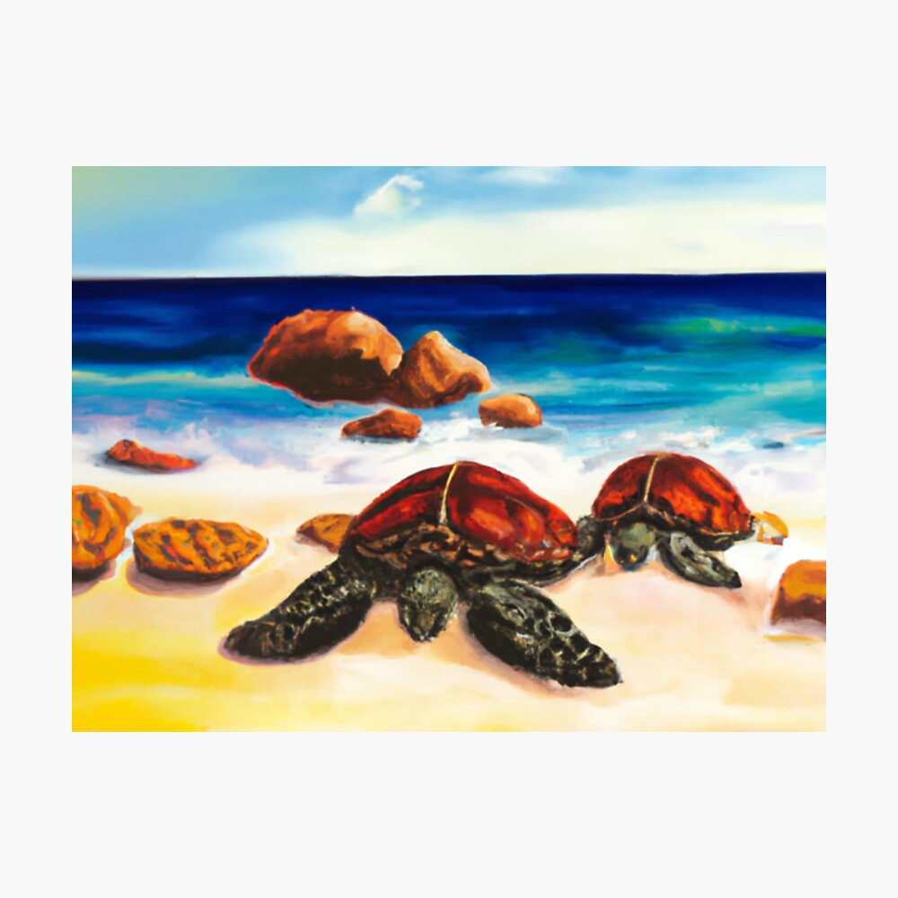 Brown Sea Turtles on Beach in Watercolor Poster for Sale by kiliteh