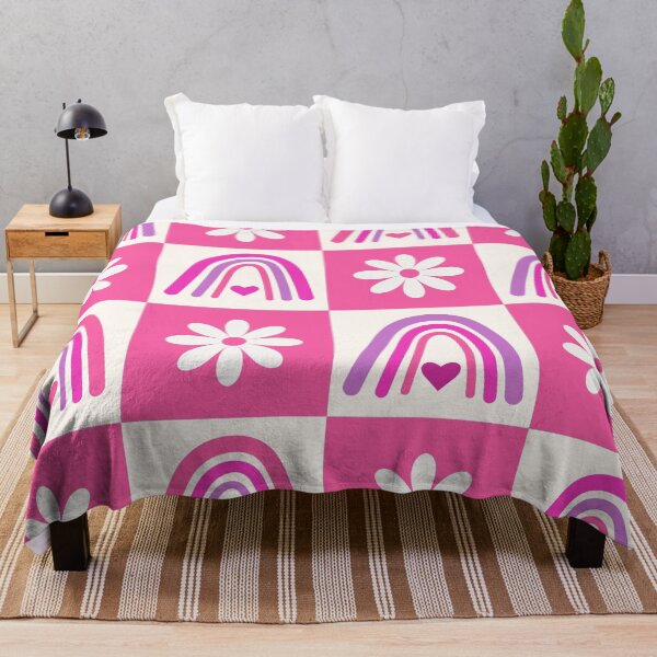 Item preview, Checkered Pink Boho Rainbows and White flowers Pattern  designed and sold by Yasminepatterns .