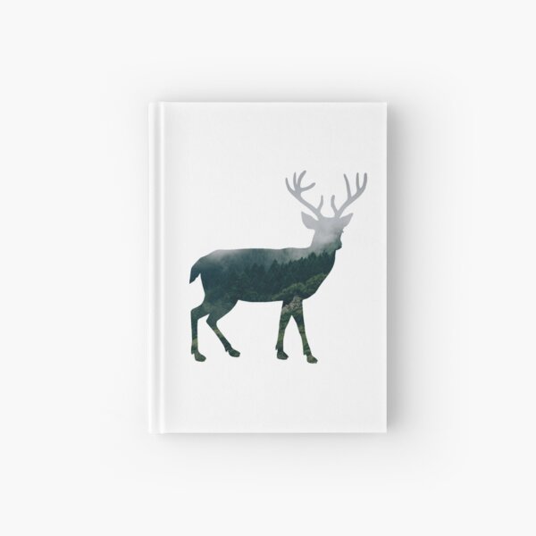 Buck Deer with Misty Evergreen Forest Woods Silhouette - Spirit of the Wild . Hardcover Journal