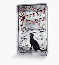 Christmas Lights Black Cat Greeting Card