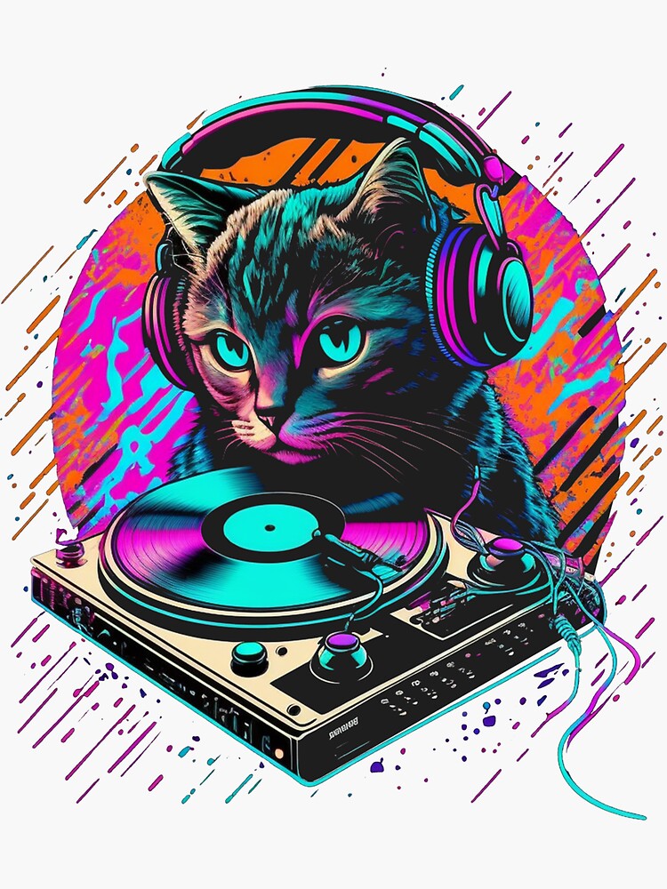"cat scratching DJ" Sticker for Sale by EdgarStudio Redbubble