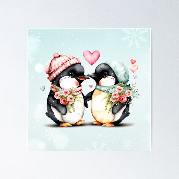 Item preview, Dos pingüinos amados con fondo de copos de nieve designed and sold by Craftpixsy.