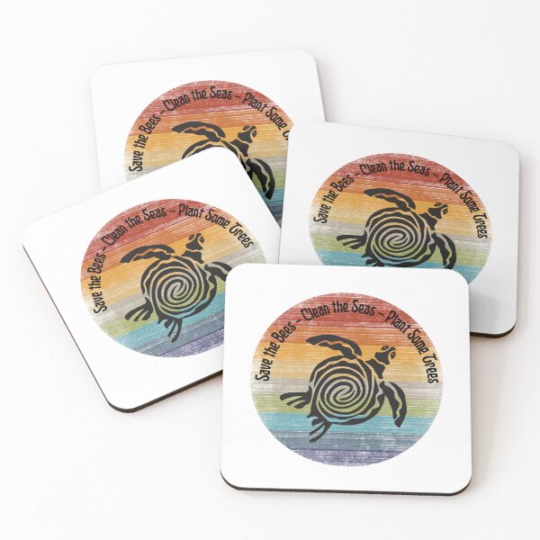 Item preview, Earth Day Turtle Save the Bees Clean the Seas Plant Trees Vintage Sunset designed and sold by Rabbitti.