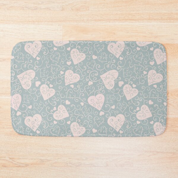 Item preview, Swirls of love, Valentine's day pattern, ornamental pink hearts on grey blue background designed and sold by RoseMaryWP.