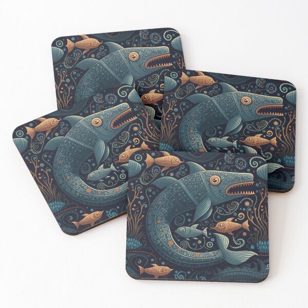 Item preview, Sea Faring Sea Monster Surrounded by Shoal and Shimmering Seaweed designed and sold by AllFolkedUp.