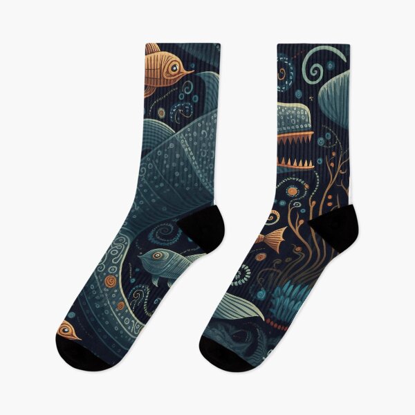 Item preview, Sea Faring Sea Monster Surrounded by Shoal and Shimmering Seaweed designed and sold by AllFolkedUp.