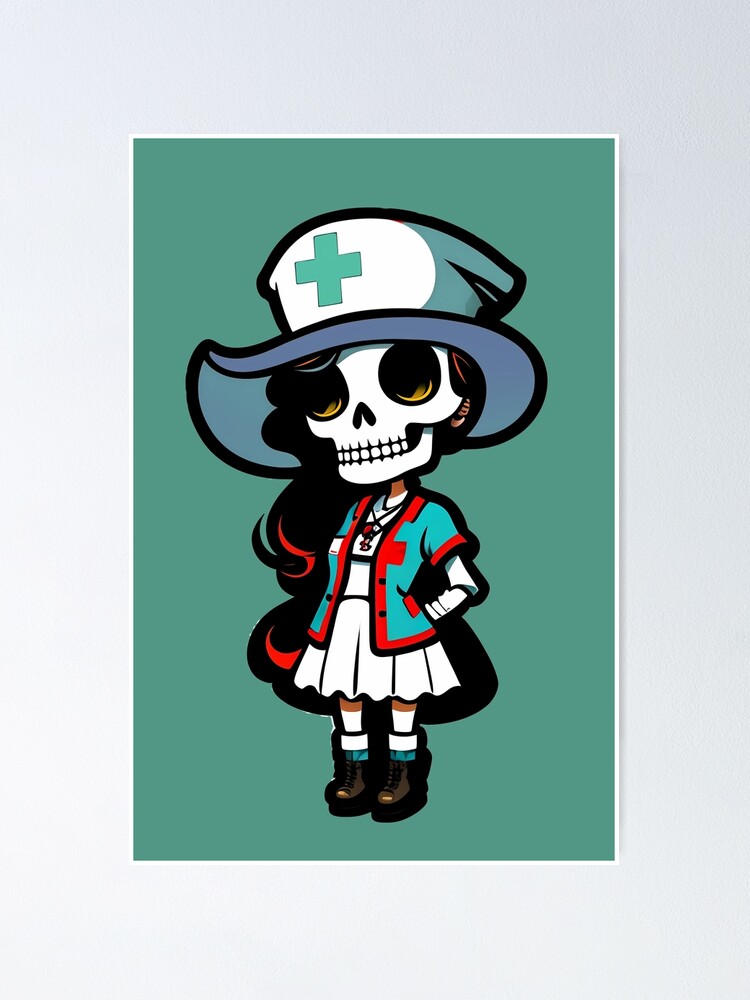 Spooky Nurse - Funny Skeleton Cartoon Style Character With Skull Face Spooky Nurse - Funny Skeleton Cartoon Style Character With Skull Face