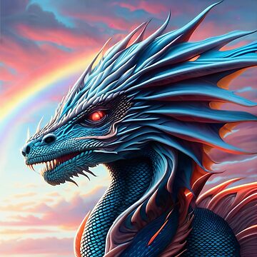 Artwork thumbnail, Blue Scaled Dragon at Sunrise Rainbow by dragynrain