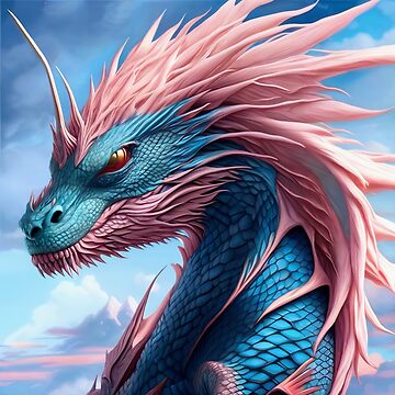 Artwork thumbnail, Intricate Blue Scaled Dragon with Pink Spines by dragynrain