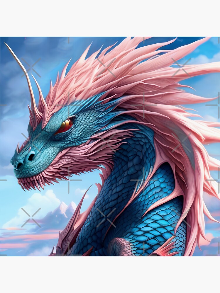 Thumbnail 3 of 3, Sticker, Intricate Blue Scaled Dragon with Pink Spines designed and sold by dragynrain.