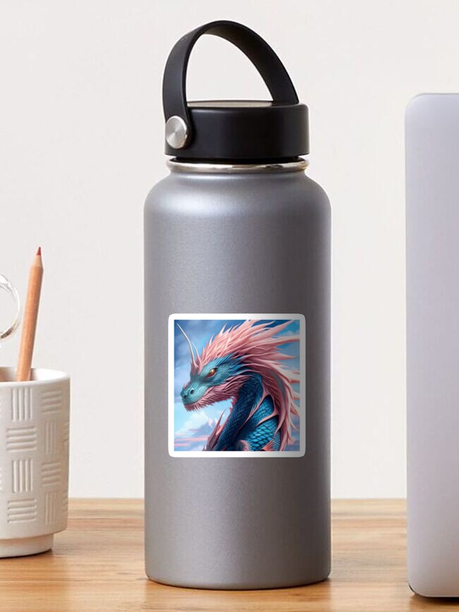 Thumbnail 1 of 3, Sticker, Intricate Blue Scaled Dragon with Pink Spines designed and sold by dragynrain.