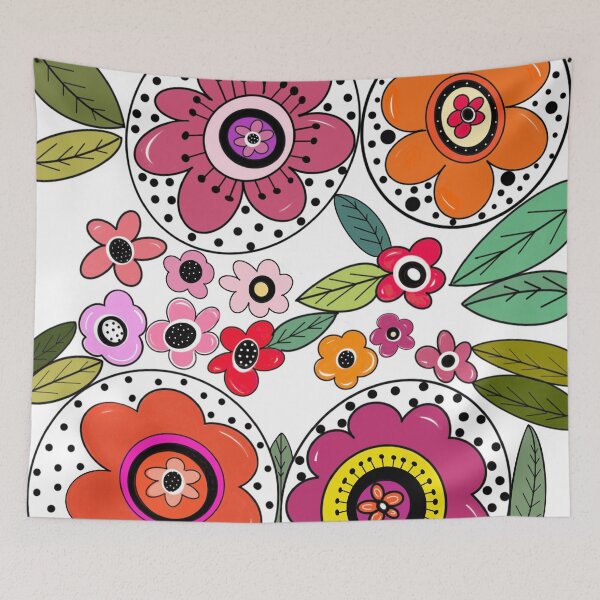 Item preview, Whimsical flowers polka dots colorful  designed and sold by zanydoodles.