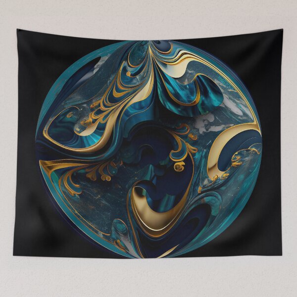 Item preview, Golden Blue and Black Cyber Wave Spherical Design Pattern designed and sold by factory88.