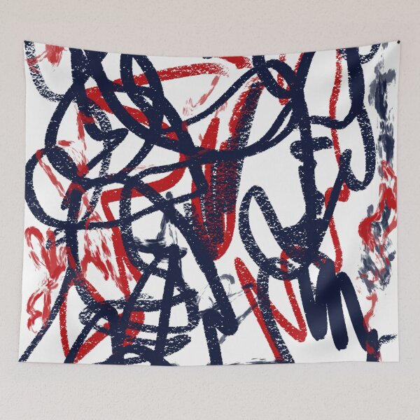 Item preview, Navy Blue Red Abstract Doodle Scribble Contemporary Modern Lines Oil Pastel   designed and sold by hopecope.