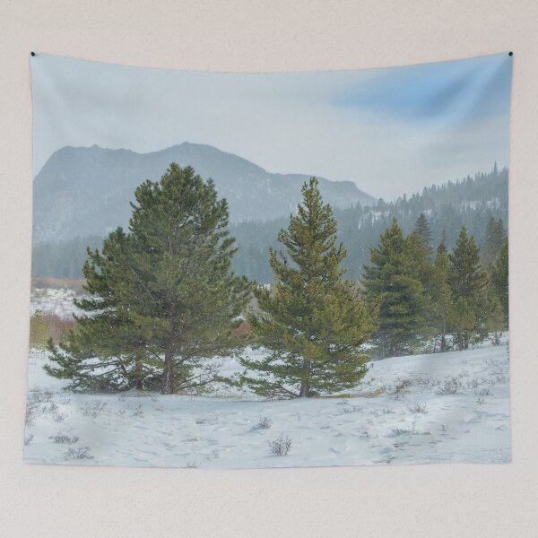 Item preview, Falling Snow with Mountains and Pine Trees designed and sold by SafariByMarisa.