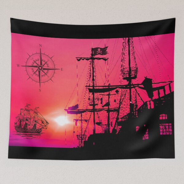 Item preview, Red Skies Pirate Ship designed and sold by Edenglow Prints & Peculiars.