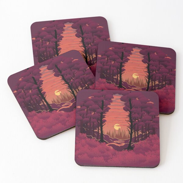 Item preview, Reddish forest at sunset, vector illustration designed and sold by UliBlackbird.