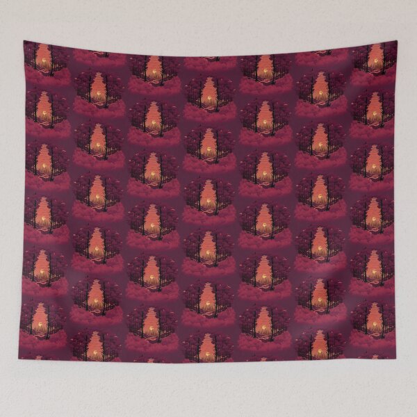 Item preview, Reddish forest at sunset, vector illustration designed and sold by UliBlackbird.