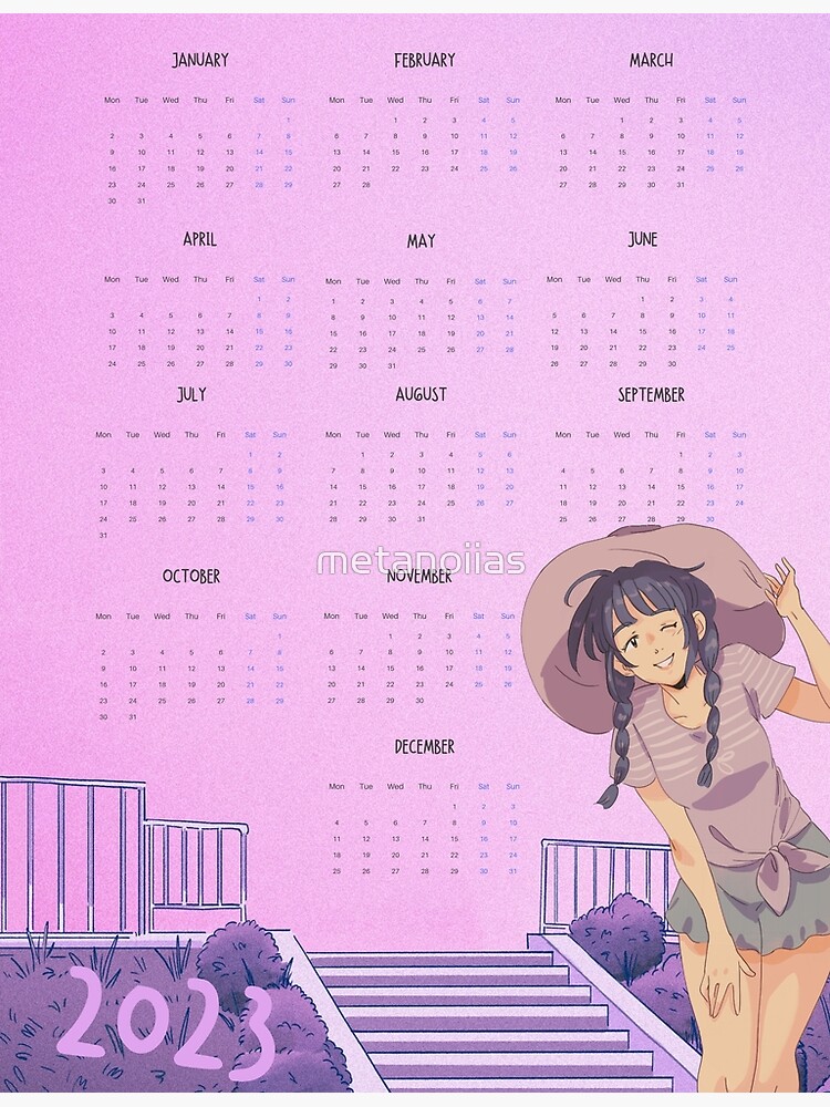 Premium Vector | Cat girl anime calendar 2023