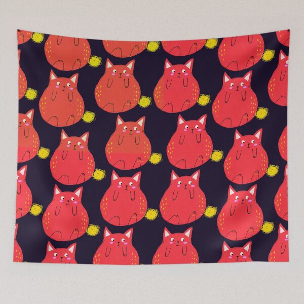 Item preview, Painted Red Cute Cat Pattern designed and sold by TheCatmeow2000.