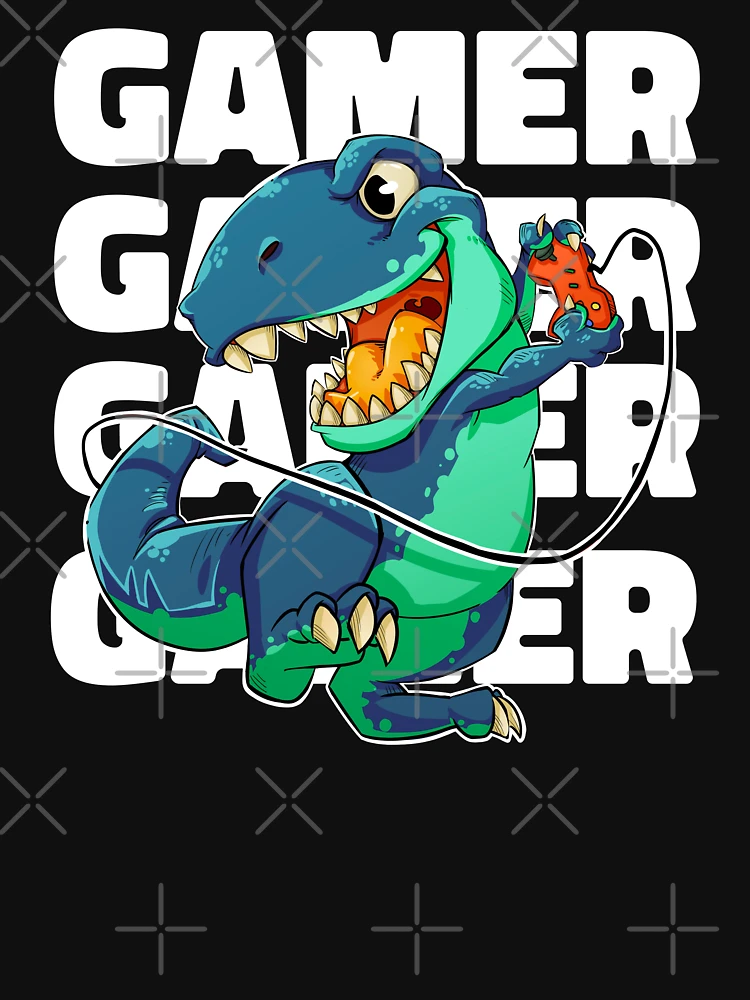 Premium Vector  T rex angry dinosaur gamer which play game on