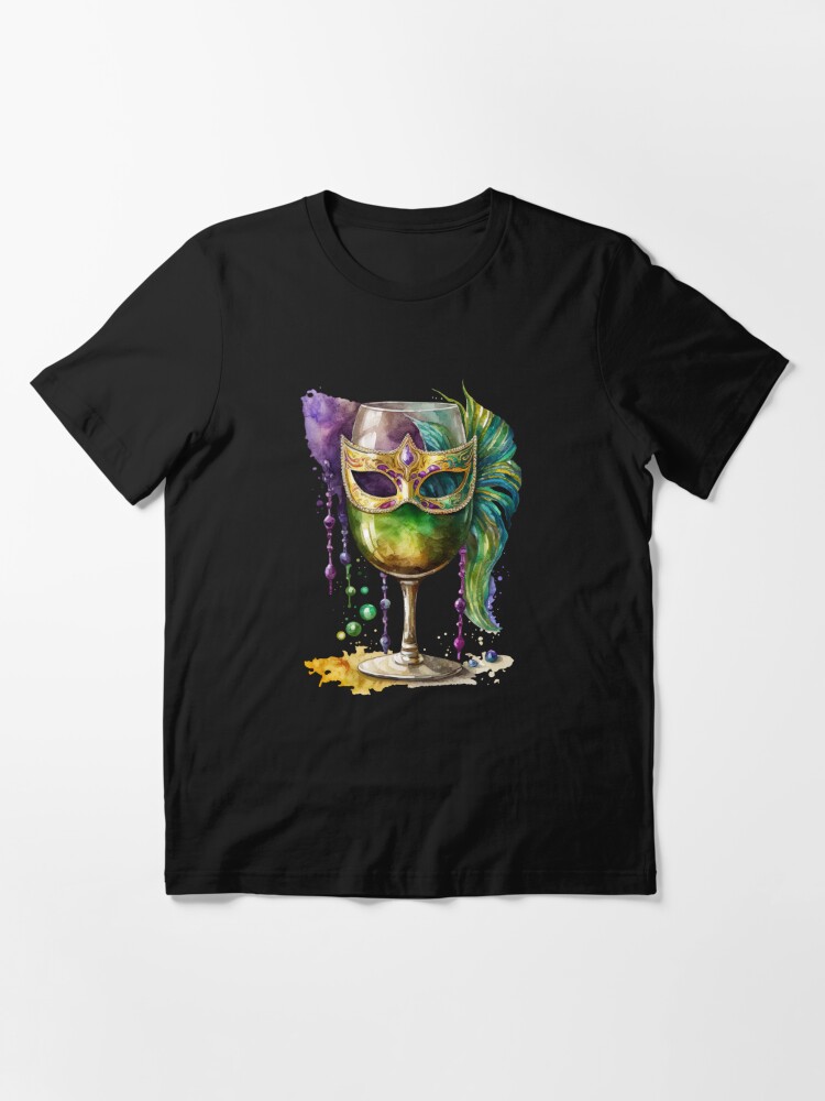 Mardi Gras Glass Of Wine Mask Women Essential T-Shirt for Sale by CoolSkin