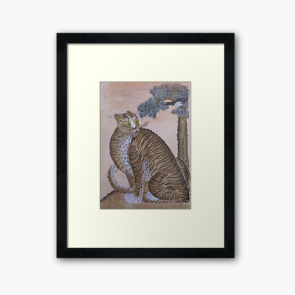 A tiger and a magpie painted by Cheong Ha, Korean folk painting Framed Art Print