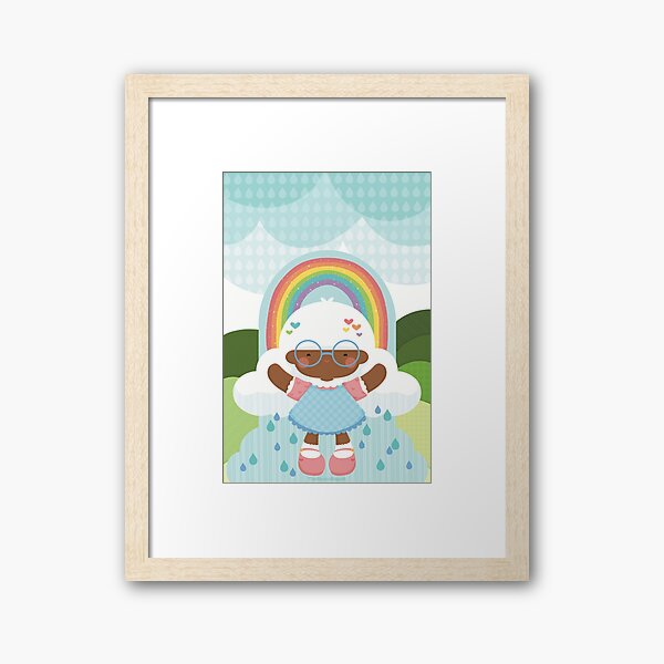 Raincloud Hair Rainbow Raindrop Pastel Girl Nature Scene Framed Art Print