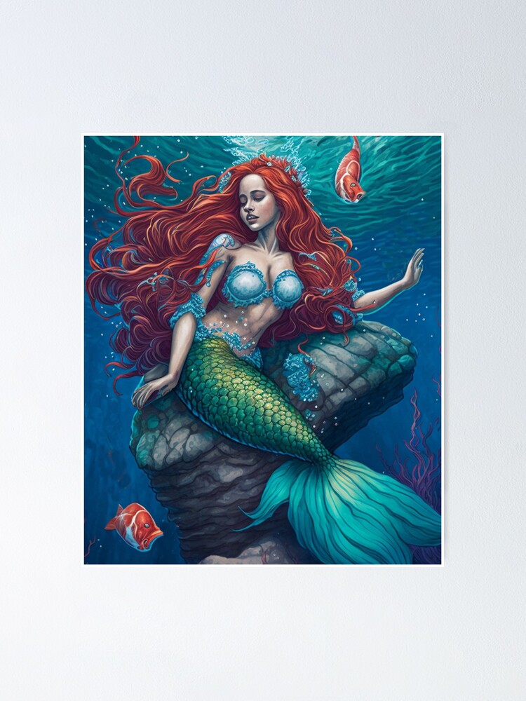 Mermaid with Red Hair Poster for Sale by AboutBeaches