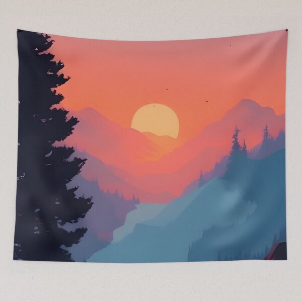 Item preview, Add a Touch of Beauty and Tranquility to Your Life with Our Gorgeous Minimalist Landscape Mountain View Sunrise Prints designed and sold by supeart.