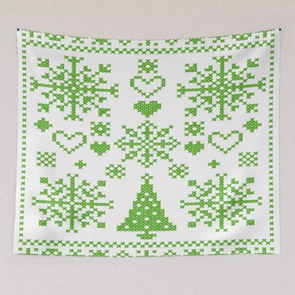 Item preview, Christmas Lover Cross Pattern Sampler Artistic Design Green  designed and sold by taiche.
