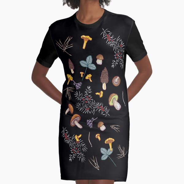 dark wild forest mushrooms Graphic T-Shirt Dress