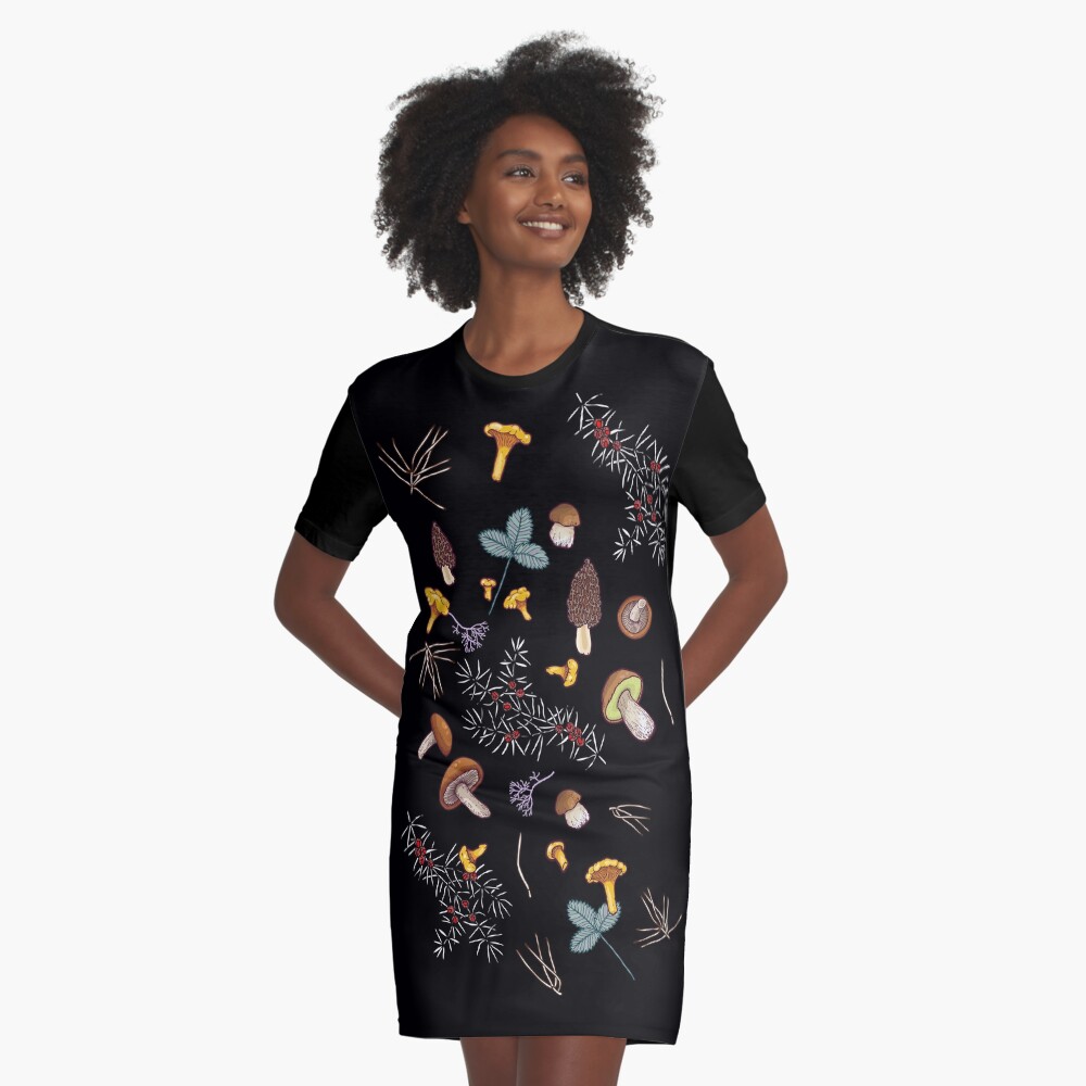 dark wild forest mushrooms Graphic T-Shirt Dress