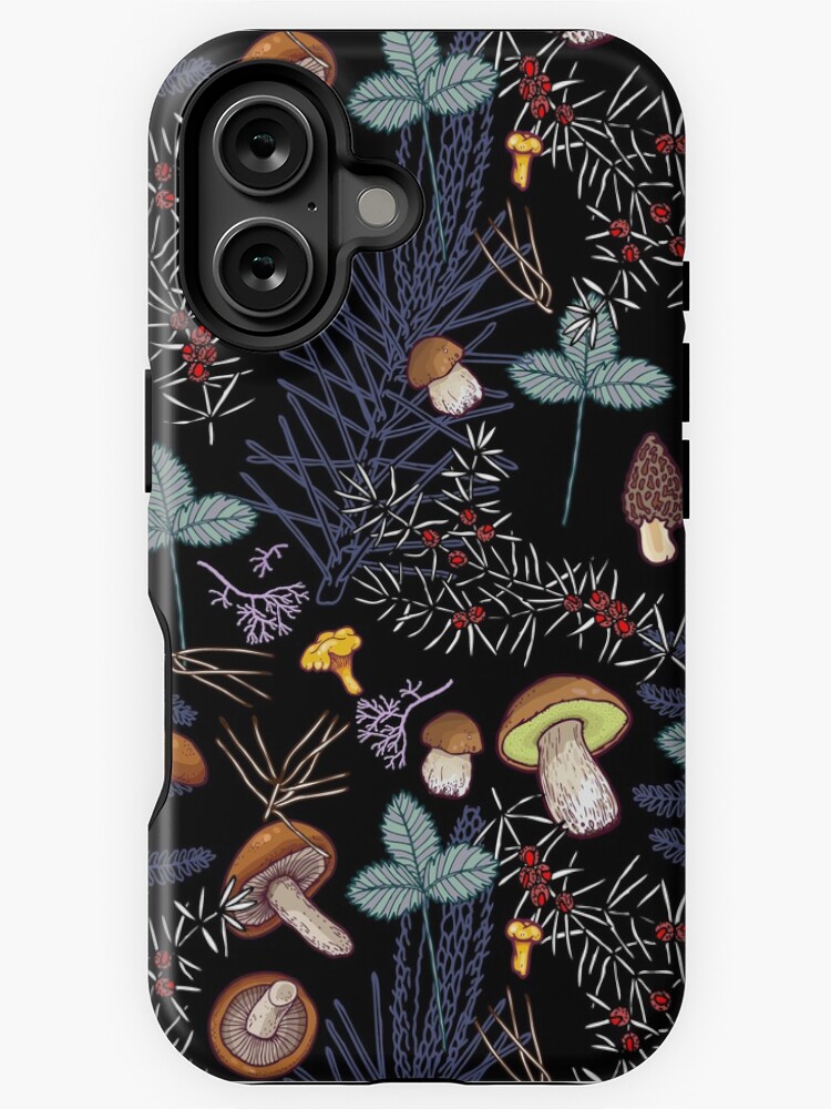 Thumbnail 1 of 4, iPhone Case, dark wild forest mushrooms designed and sold by smalldrawing.