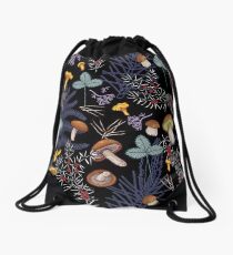 dark wild forest mushrooms Drawstring Bag