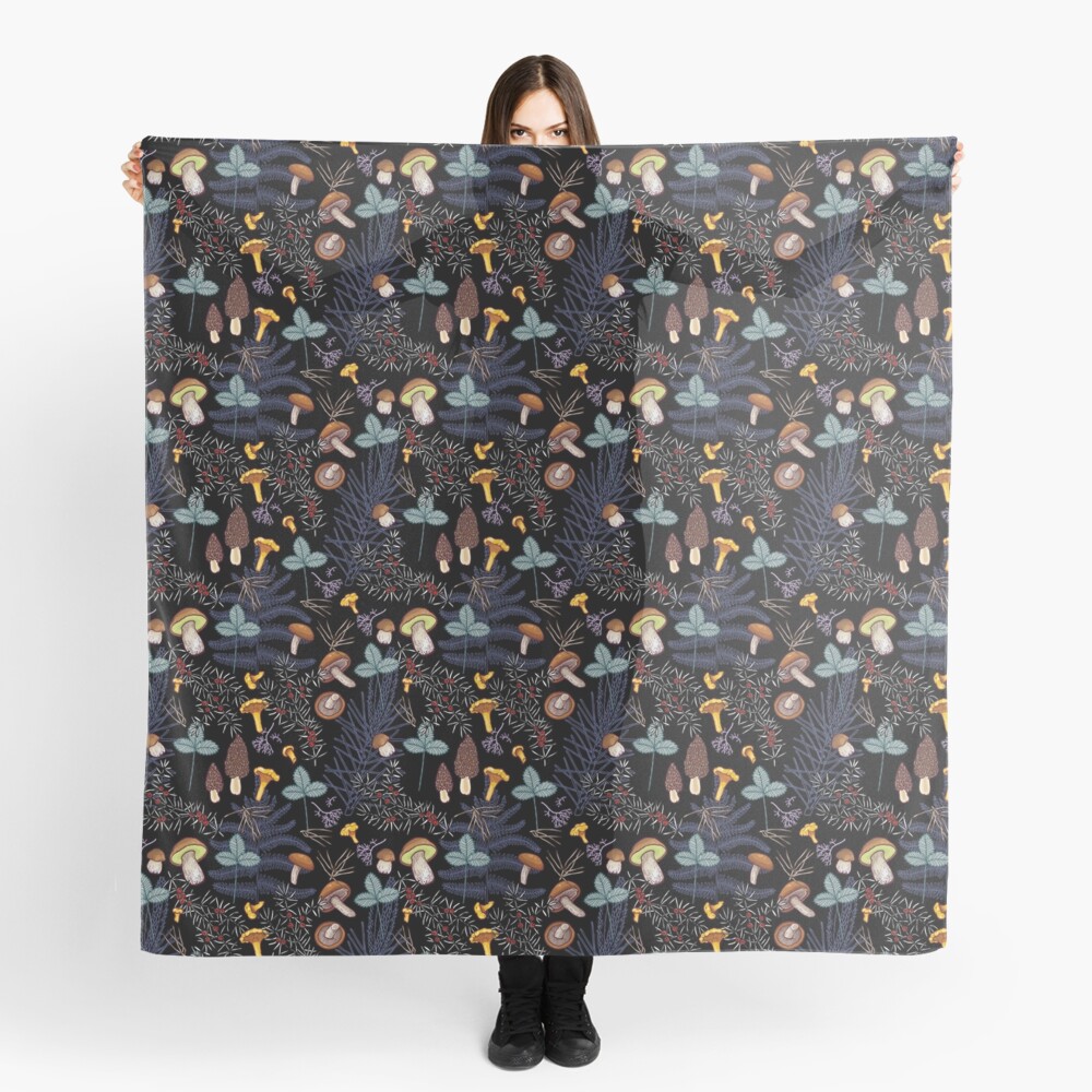 dark wild forest mushrooms Scarf