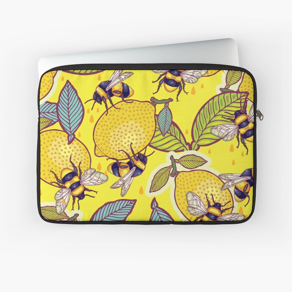 Yellow lemon and bee garden. Laptop Sleeve
