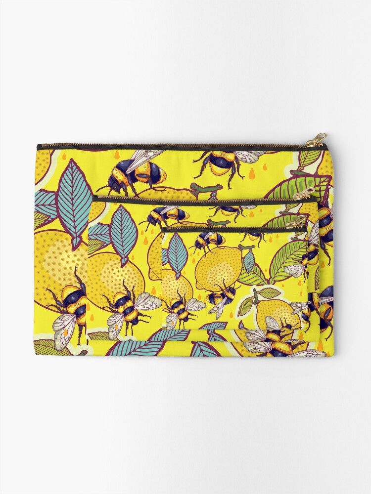 Alternate view of Yellow lemon and bee garden. Zipper Pouch
