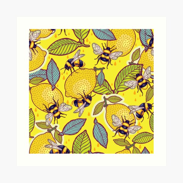 Yellow lemon and bee garden. Art Print
