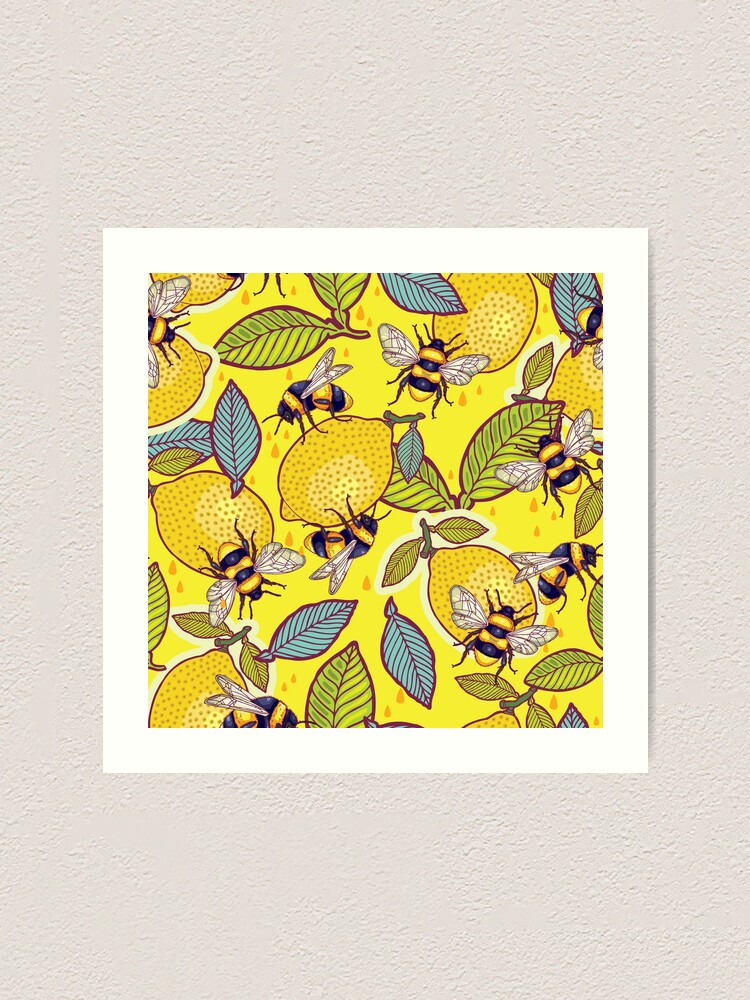 Alternate view of Yellow lemon and bee garden. Art Print