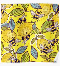 Yellow lemon and bee garden. Poster