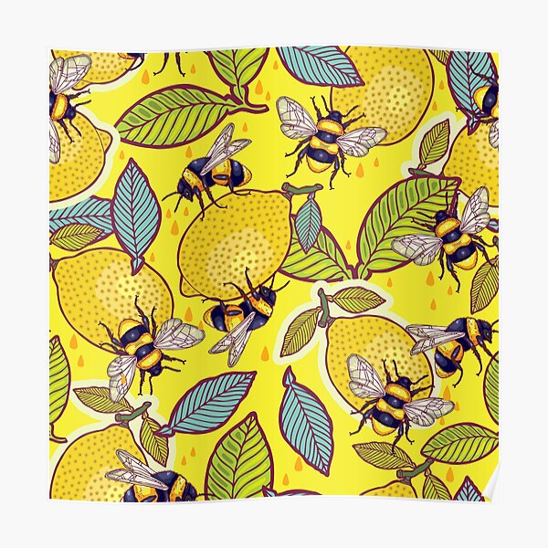 Yellow lemon and bee garden. Poster