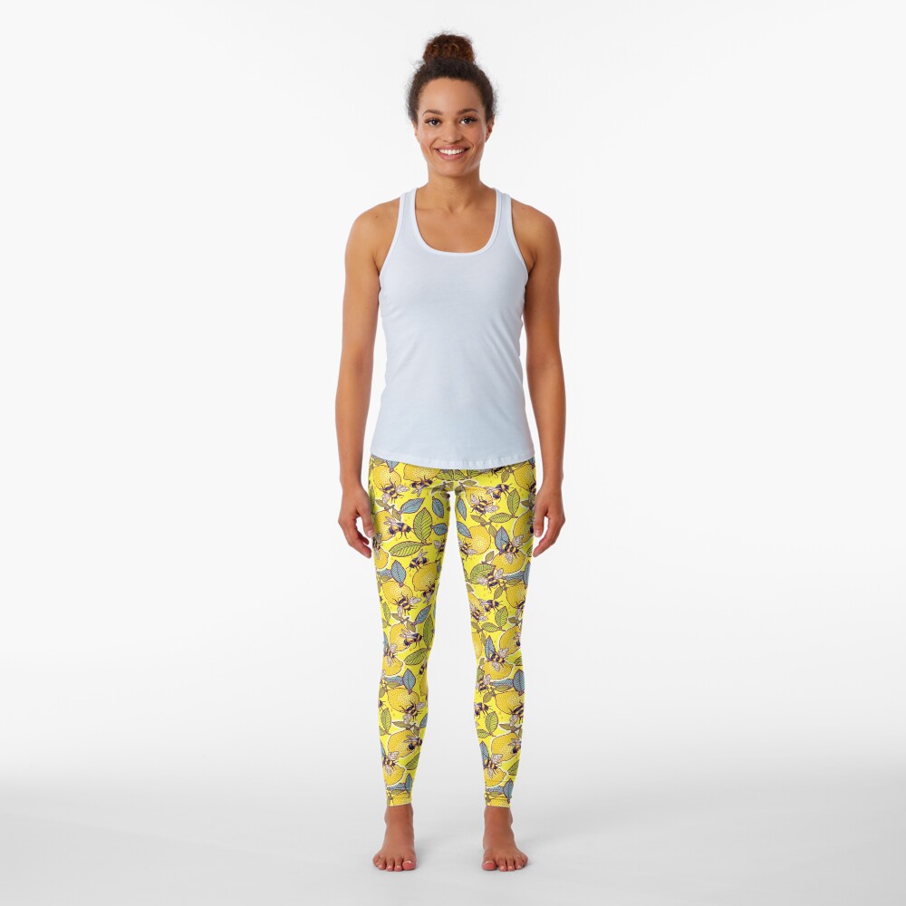 Yellow lemon and bee garden. Leggings