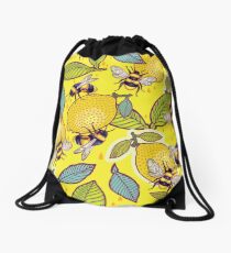 Yellow lemon and bee garden. Drawstring Bag