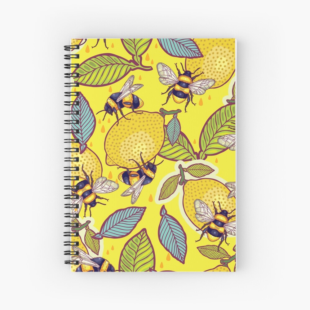 Yellow lemon and bee garden. Spiral Notebook