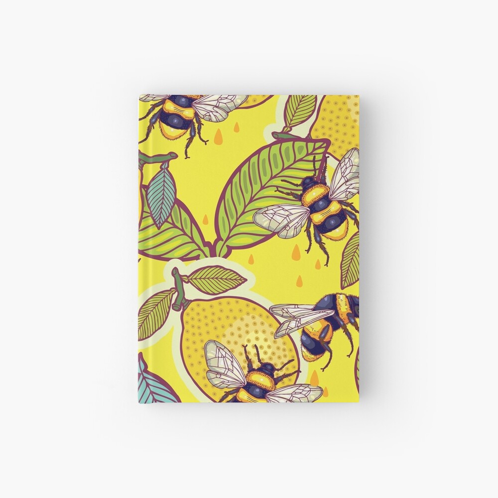 Yellow lemon and bee garden. Hardcover Journal
