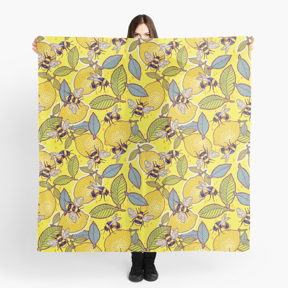 Yellow lemon and bee garden. Scarf