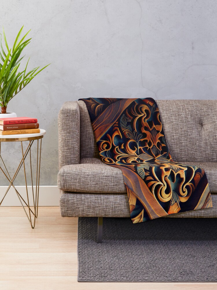 Aperçu 2 sur 6. Plaid avec l'œuvre Wood Crafty Dreamy Asian Pattern Digital Painting créée et vendue par CodeAndColors.